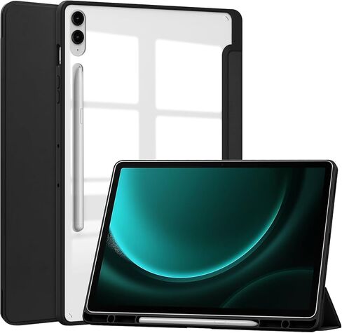 Hybrid Slim Case for Samsung Galaxy Tab S9 FE 10.9 Inch/Galaxy Tab S9 11 Inch 2023, Ratesell Shockproof Cover with Clear Transparent Back Shell, with S Pen Holder Black in Kuwait