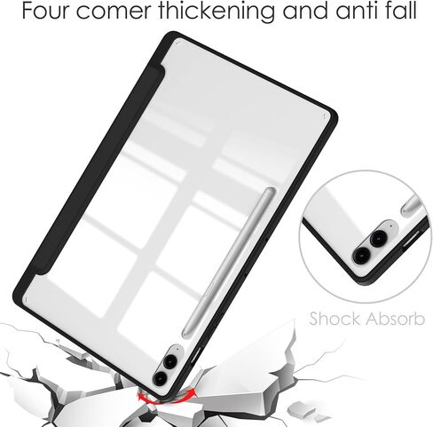 Hybrid Slim Case for Samsung Galaxy Tab S9 FE 10.9 Inch/Galaxy Tab S9 11 Inch 2023, Ratesell Shockproof Cover with Clear Transparent Back Shell, with S Pen Holder Black in Kuwait