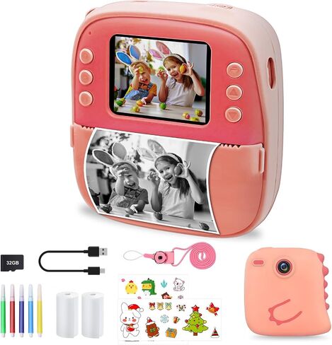 Kids Instant Digital Cameras,32GB Toddler Camera Instant Print Toys,1080P Children Printable Camera Christmas Birthday Gifts for 3-12Years Old Girls, Toddler Camera Girls Toys (Pink) in Saudi Arabia