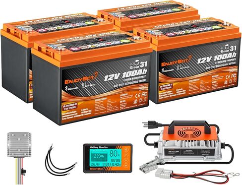 Enjoybot 12V 100Ah LiFePO4 Lithium Battery, 100A BMS Deep Cycle Battery with Low Temp Cut Off, Up to 6 in Series, Peak Current 350A for Golf Cart, RV, Trolling Motor, Electric LSVs, UTVs, ATVs(3 Pack) in Saudi Arabia