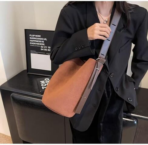 Women Suede Bucket Shoulder Bag Fashion Vegan Leather Slouchy Hobo Bag Office Tote Handbag Crossbody Designer Purse in Kuwait