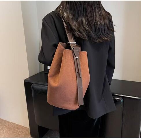 Women Suede Bucket Shoulder Bag Fashion Vegan Leather Slouchy Hobo Bag Office Tote Handbag Crossbody Designer Purse in Kuwait