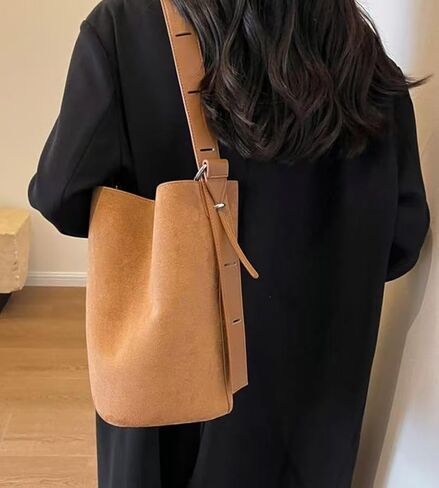 Women Suede Bucket Shoulder Bag Fashion Vegan Leather Slouchy Hobo Bag Office Tote Handbag Crossbody Designer Purse in Kuwait