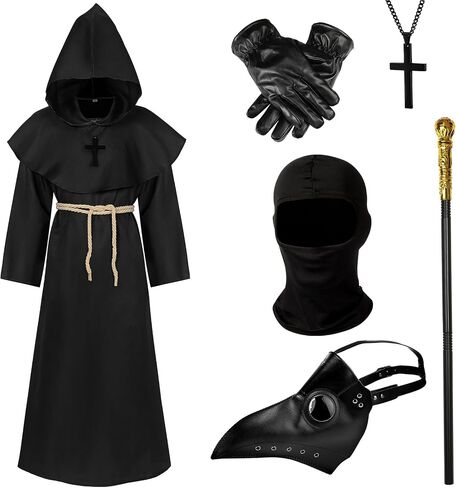 Toulite 7 Pcs Halloween Plague Doctor Costume Set Plague Doctor Mask Costume for Men Cosplay in Saudi Arabia