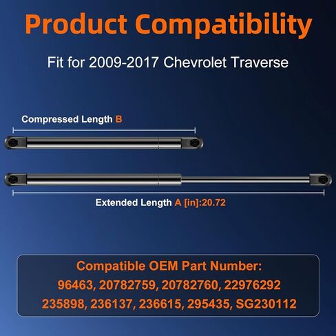 Qty (2) Liftgate Replacement Lift Support for Chevrolet Traverse 2009-2017 Tailgate Rear Hatch, Trunk Shock Strut Replace OE# 20782760, 96463, 22918209, D96463 in Saudi Arabia