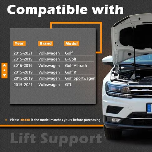 30.69 في 2 قطعة دعامات دعم رفع غطاء محرك السيارة، قضيب صدمات زنبركية غازية متوافق مع Volkswagen 15-21 Golf GTI / 15-19 E-Golf E Golf / 17-19 Golf Alltrack / 15-19 Golf R / 15-19 Golf Sportwagen OE# 5G0823359A in Saudi Arabia