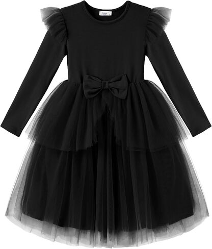 Arshiner Toddler Girls Tutu Dress Princess Tiered Tulle Long Sleeve Bowknot Birthday Party Dresses in Saudi Arabia