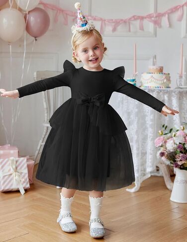 Arshiner Toddler Girls Tutu Dress Princess Tiered Tulle Long Sleeve Bowknot Birthday Party Dresses in Saudi Arabia