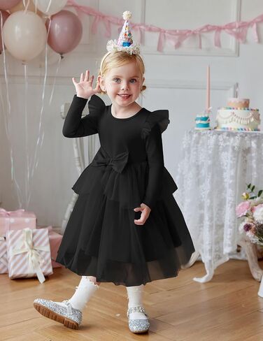 Arshiner Toddler Girls Tutu Dress Princess Tiered Tulle Long Sleeve Bowknot Birthday Party Dresses in Saudi Arabia