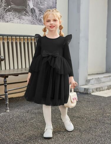 Arshiner Toddler Girls Tutu Dress Princess Tiered Tulle Long Sleeve Bowknot Birthday Party Dresses in Saudi Arabia