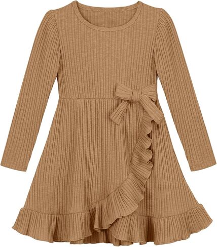 فستان الخريف للفتيات الصغيرات من القطن بتنورة غير منتظمة للحفلات والأميرة بأكمام طويلة وفساتين كاجوال للشتاء للفتيات الصغيرات in Kuwait