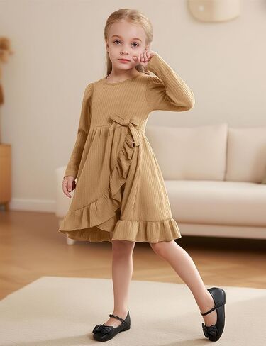 فستان الخريف للفتيات الصغيرات من القطن بتنورة غير منتظمة للحفلات والأميرة بأكمام طويلة وفساتين كاجوال للشتاء للفتيات الصغيرات in Kuwait