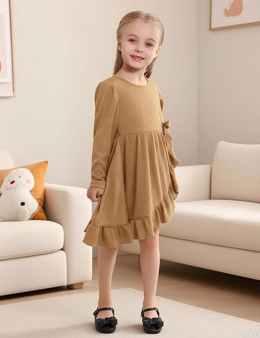 فستان الخريف للفتيات الصغيرات من القطن بتنورة غير منتظمة للحفلات والأميرة بأكمام طويلة وفساتين كاجوال للشتاء للفتيات الصغيرات in Kuwait