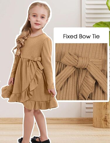 فستان الخريف للفتيات الصغيرات من القطن بتنورة غير منتظمة للحفلات والأميرة بأكمام طويلة وفساتين كاجوال للشتاء للفتيات الصغيرات in Kuwait