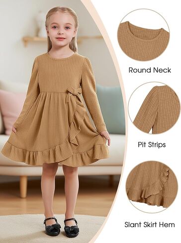 فستان الخريف للفتيات الصغيرات من القطن بتنورة غير منتظمة للحفلات والأميرة بأكمام طويلة وفساتين كاجوال للشتاء للفتيات الصغيرات in Kuwait