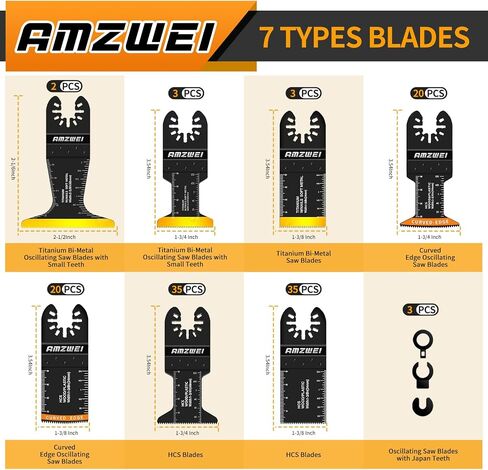 AMZWEI 190 Metal Wood Oscillating Tool Blade, Titanium Oscillating Saw Blades with Sandpaper, Quick Release Multi Tool Blades Kits Compatible with Dewalt Ryobi Milwaukee Rockwell Fein Makita in Saudi Arabia