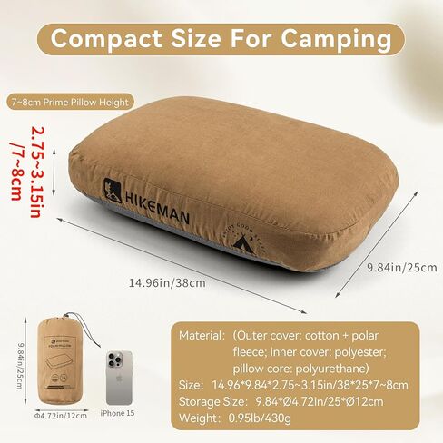 HIKEMAN Camping Memory Foam Pillow - Ultralight Travel Pillow,Backpacking Pillow with Removable Cover,Ergonomic Pillows,Neck Lumbar Support for Outdoor Camp,Sport,Hiking,Backpacking Sleep (Grey) in Kuwait