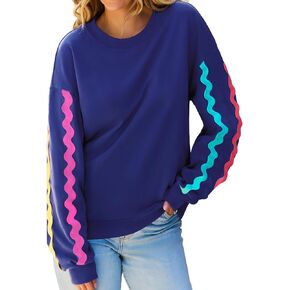 popvil Womens Crewneck Sweatshirts Oversized Neon Stripes Tops Casual Long Sleeve Pullover 2025 Fall Clothes in Kuwait