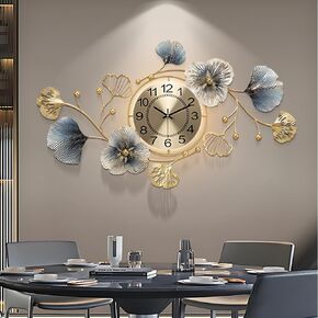 Large Metal Wall Clocks with Led Light,Silent Creative Decorative Clock,3D Ginkgo Leaf Wall Clocks for Living Room Bedroom Kitchen Office Decor (37 X 21 inch) in Saudi Arabia