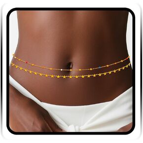 Waist Chain Silver Star Belly Chains Gold Beads Women Crystal Sequins Body Jewelry for Pants and Swimsuits in Kuwait