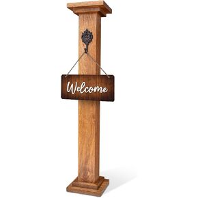 علامة الشرفة الخشبية، عمود إكليل - 42.5 بوصة علامة ترحيب لديكور الشرفة الأمامية - مصنوعة يدويًا من خشب المانجو المتين - حامل إكليل الباب الأمامي - حامل لافتات الترحيب بالمنزل - ديكور الباب الأمامي in Kuwait