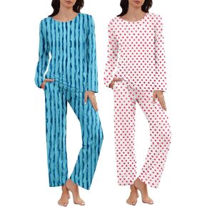 Cosy Pyro 2 Pack Women's Pajama Set Soft Loungewear Pjs Sets Long Sleeve Pajamas Top and Pants with Pockets in Kuwait