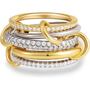 Mokoze Stackable Rings for Women, Gold and Silver Rings with 18K Gold Plated Cubic Zirconia Interlaced Design for Everyday Wear, Clothing Matching, and Gift Giving in Kuwait