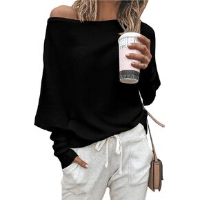 Kubbon Women's Off The Shoulder Tops 2024 Fall Fashion Batwing Puff Long Sleeve Pullover Tunic Tops Cable Slouchy Sweater in Saudi Arabia