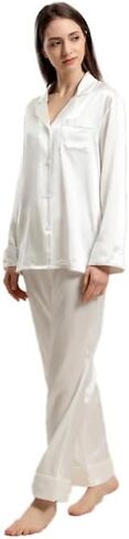 Women’s Silk Pajamas Set 100% Mulberry 22 Momme Classic Two Piece Silk Sleepwear with Piping in Saudi Arabia