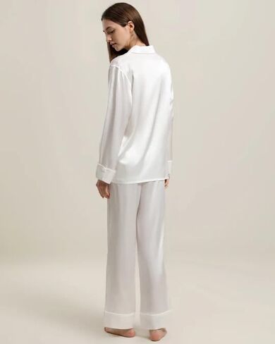 Women’s Silk Pajamas Set 100% Mulberry 22 Momme Classic Two Piece Silk Sleepwear with Piping in Saudi Arabia