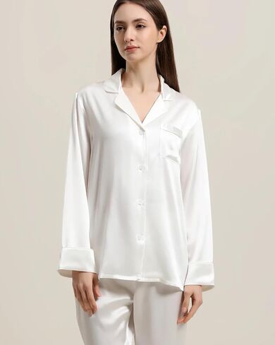Women’s Silk Pajamas Set 100% Mulberry 22 Momme Classic Two Piece Silk Sleepwear with Piping in Saudi Arabia