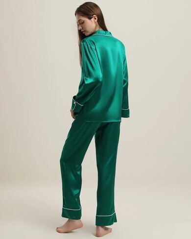 Women’s Silk Pajamas Set 100% Mulberry 22 Momme Classic Two Piece Silk Sleepwear with Piping in Saudi Arabia