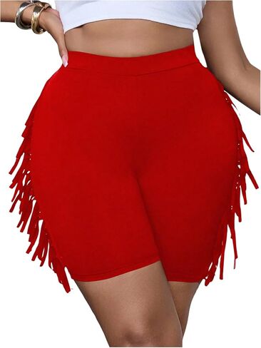 Women's Plus Size Tassel Fringe High Waisted Shorts Skinny Summer Bermuda Shorts in Kuwait