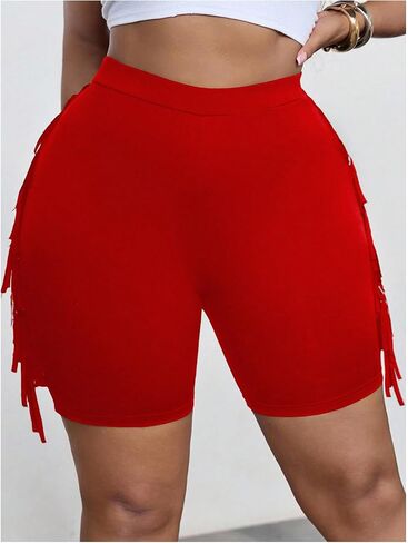 Women's Plus Size Tassel Fringe High Waisted Shorts Skinny Summer Bermuda Shorts in Kuwait