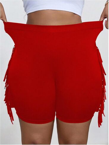 Women's Plus Size Tassel Fringe High Waisted Shorts Skinny Summer Bermuda Shorts in Kuwait