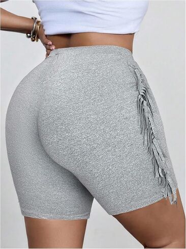 Women's Plus Size Tassel Fringe High Waisted Shorts Skinny Summer Bermuda Shorts in Kuwait