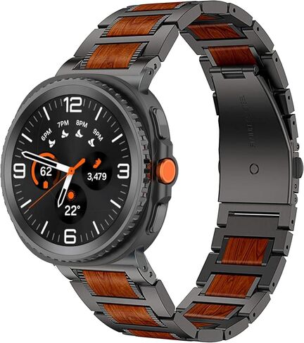 YEEJOK Compatible for Samsung Galaxy Watch Ultra Bands 47mm, Stainless Steel Metal+Wooden Watch Straps Replacement for Men Women Smartwatch Accessory in Kuwait