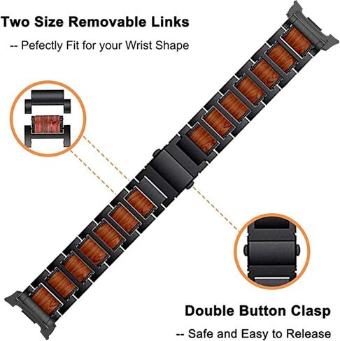 YEEJOK Compatible for Samsung Galaxy Watch Ultra Bands 47mm, Stainless Steel Metal+Wooden Watch Straps Replacement for Men Women Smartwatch Accessory in Kuwait