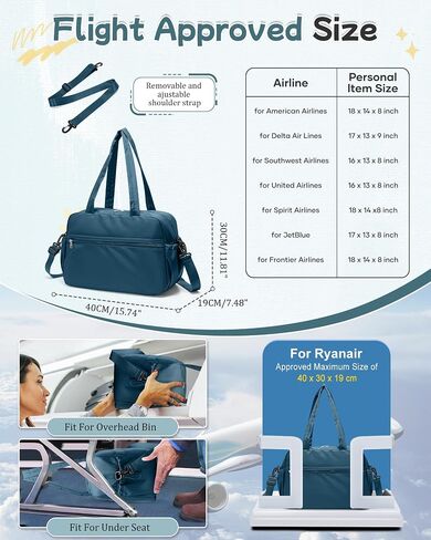 Travel Gym Duffel Bag for Women, Small Weekender Bags for Men with Trolley Sleeve for Airplane, Waterproof Carry on Bag Sport Tote Bags Hospital Holdalls, Peacock Blue in Saudi Arabia
