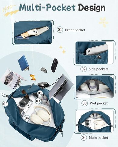 Travel Gym Duffel Bag for Women, Small Weekender Bags for Men with Trolley Sleeve for Airplane, Waterproof Carry on Bag Sport Tote Bags Hospital Holdalls, Peacock Blue in Saudi Arabia