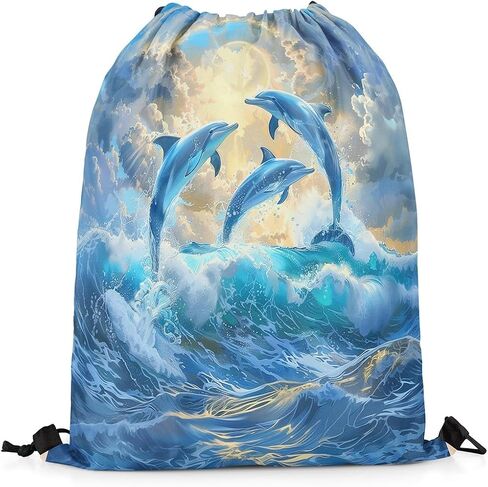 Castle Fairy Cartoon Zoo Drawstring Backpack,Cute Lion Giraffe Monkey Large Capacity Sackpack Bag,Tropical Palm Leaves Lightweight Draw String Bag in Saudi Arabia