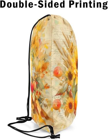 Vintage Sunflower Drawstring Bag 13"x16" Oil Painting Style Watercolor Pumpkin Draw String Backpack for Adults Men Women Red Apple Retro Floral Rustic Style Gym Sports Sackpack String Bag in Saudi Arabia