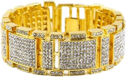 Love Andara Mens Gold Tone I Thick Link Iced Out Clear Cz Stones Hip Hop Bracelet 8" Inch in Saudi Arabia