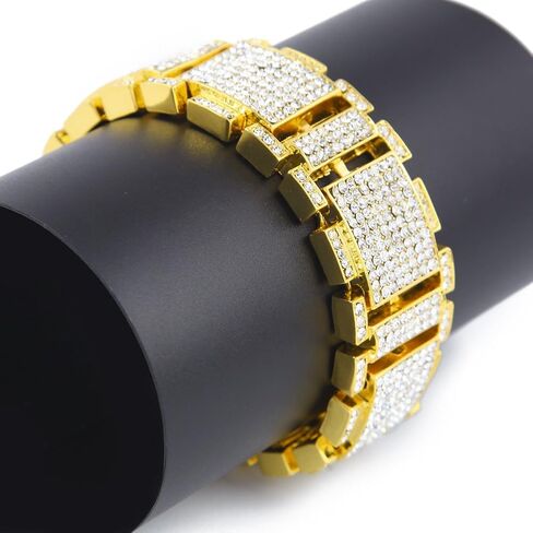 Love Andara Mens Gold Tone I Thick Link Iced Out Clear Cz Stones Hip Hop Bracelet 8" Inch in Saudi Arabia