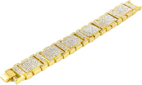 Love Andara Mens Gold Tone I Thick Link Iced Out Clear Cz Stones Hip Hop Bracelet 8" Inch in Saudi Arabia