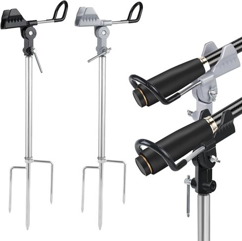 Stedan 2 Pack Fishing Rod Holders Multifunctional Stainless Steel Stand, Texture 360 ° Adjustable & Detachable Easy to Carry, Fishing Pole Holders for Ground, Beach (Silver) in Saudi Arabia