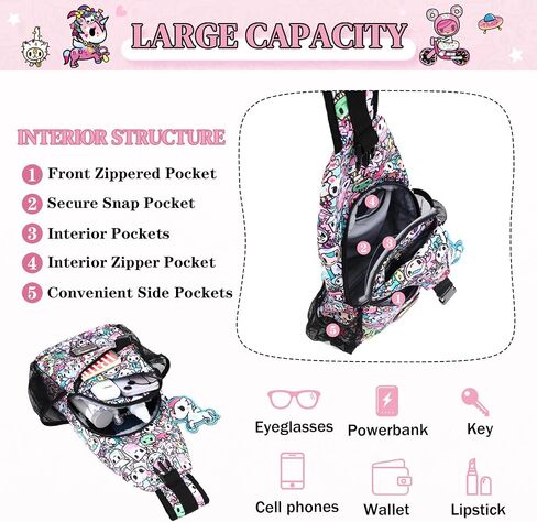 Tokidoki Crossbody Sling Bag with Unicorno Keychain Cute Chest Bag Shoulder Bag Daypack for Women Travel Sport Running Hiking in Saudi Arabia