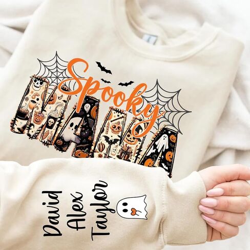 سويت شيرت NAZENTI مخصص Spooky Mama، سويت شيرت Spooky Mama مخصص بأسماء الأطفال، هدية قميص الهالوين للنساء in Saudi Arabia