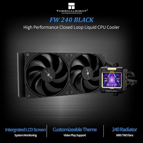 Thermalright FW 240 Black Argb V2-240mm AIO CPU Combu Career ، شاشة IPS LCD بدقة 320 * 240 ، لشاشة AM4/AM5 و Intel LGA1700 ، "2.4 بوصة" للصور والمعجبين المزدوج Argb Black Argb in Saudi Arabia
