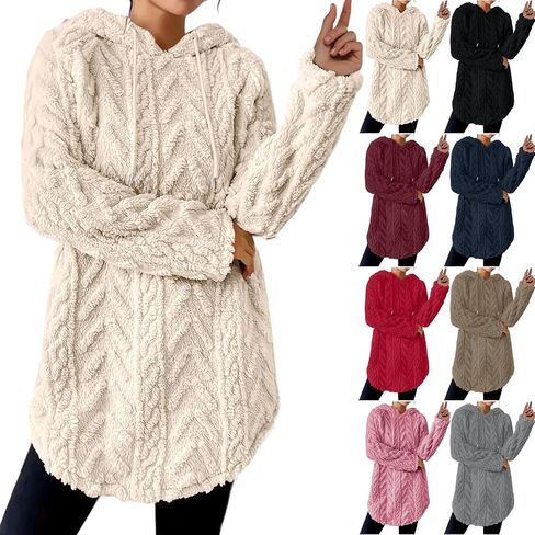 Womens Hoodies Long Sleeve Fashion Sherpa Fleece Pullover Fuzzy Warm Fall Winter Sweatshirt in Saudi Arabia